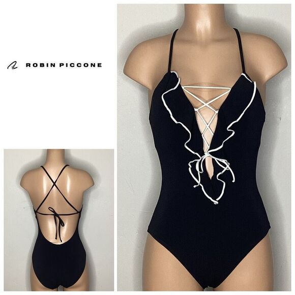 New. Robin Piccone lace-up ruffle swimsuit. Size 8. Retails $179 - Picture 1 of 6